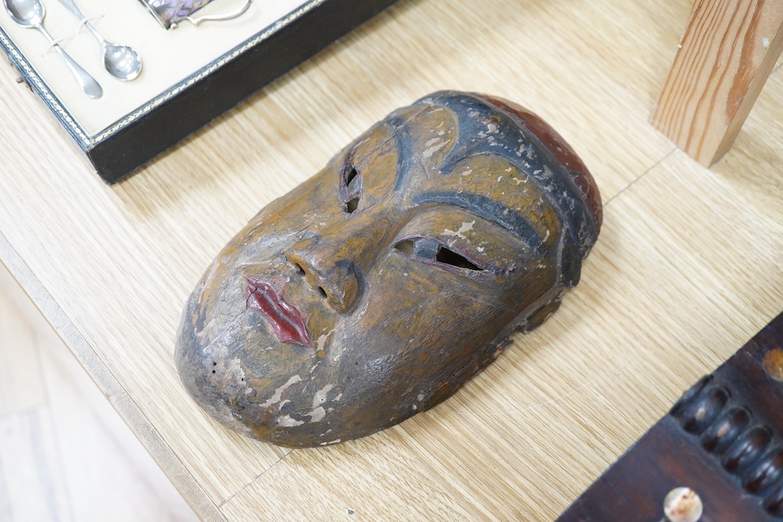 A Japanese Edo period polychrome wood noh mask, probably 16th century, 23cm high